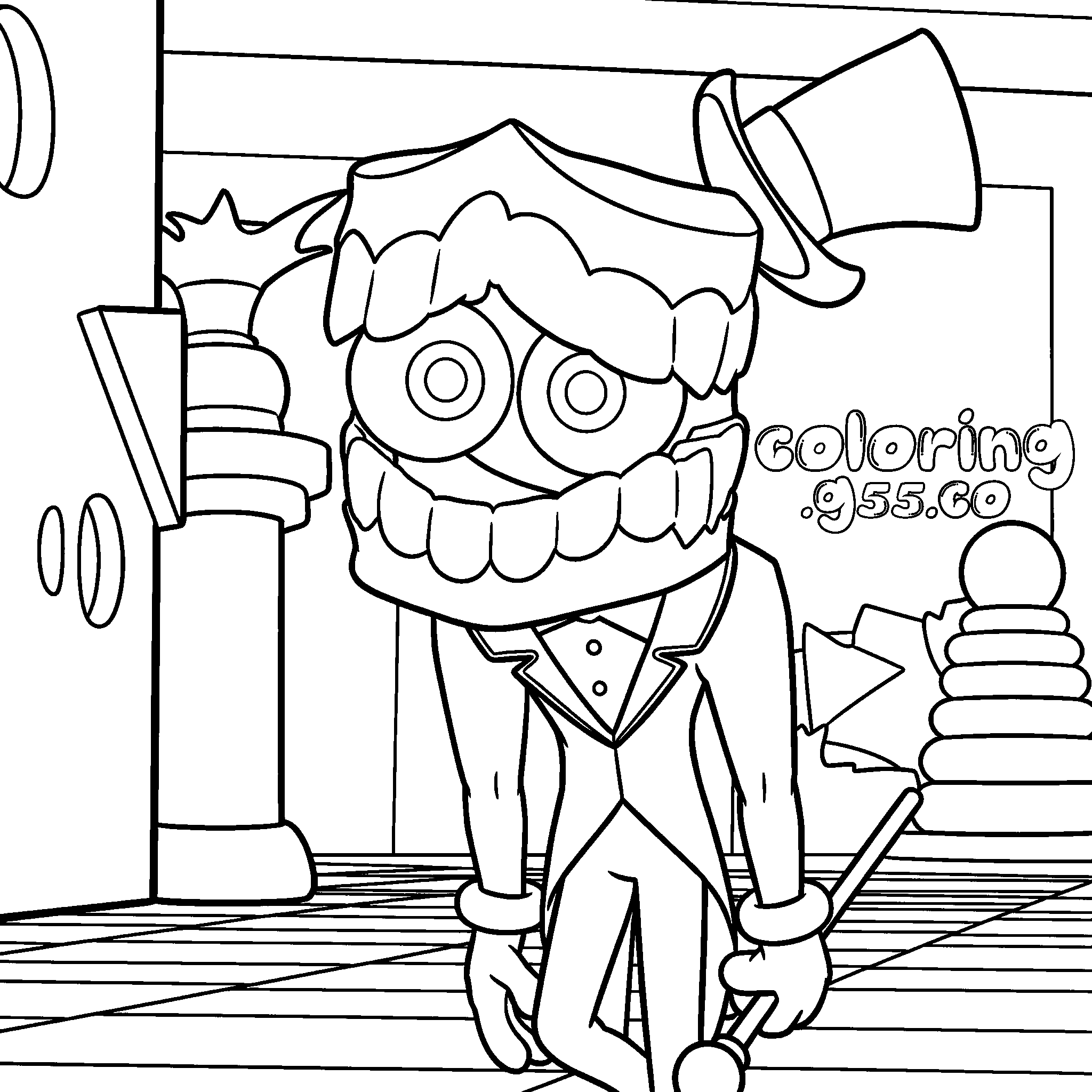 caine with walking cane in circus hallway for kids tadc the amazing digital circus line art