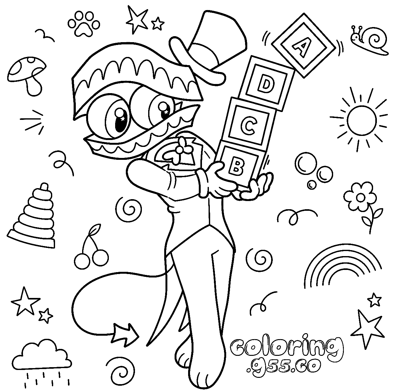 cute caine alphabet blocks doodle background for kids tadc the amazing digital circus line art