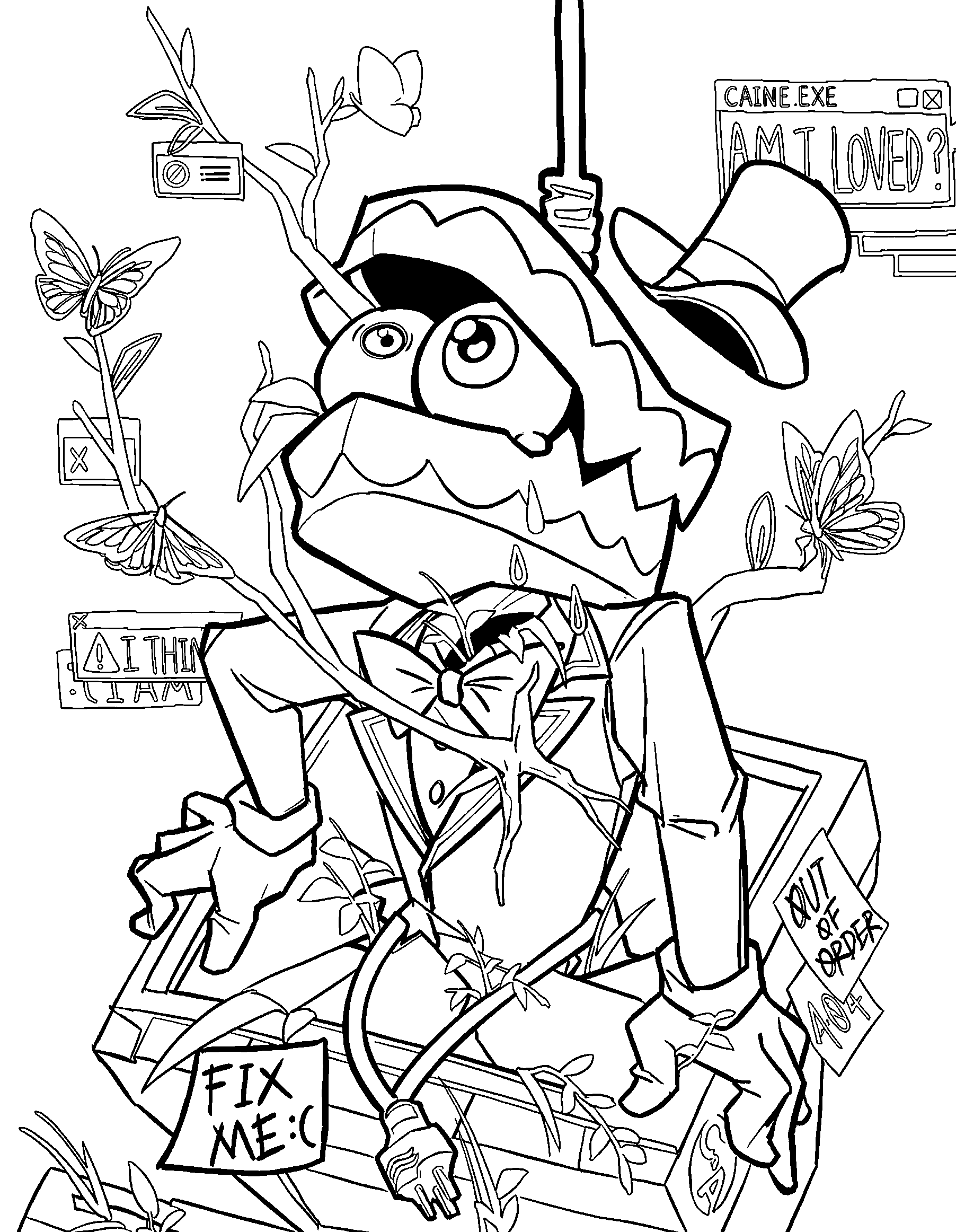 glitch aesthetic caine growing plants tadc the amazing digital circus line art