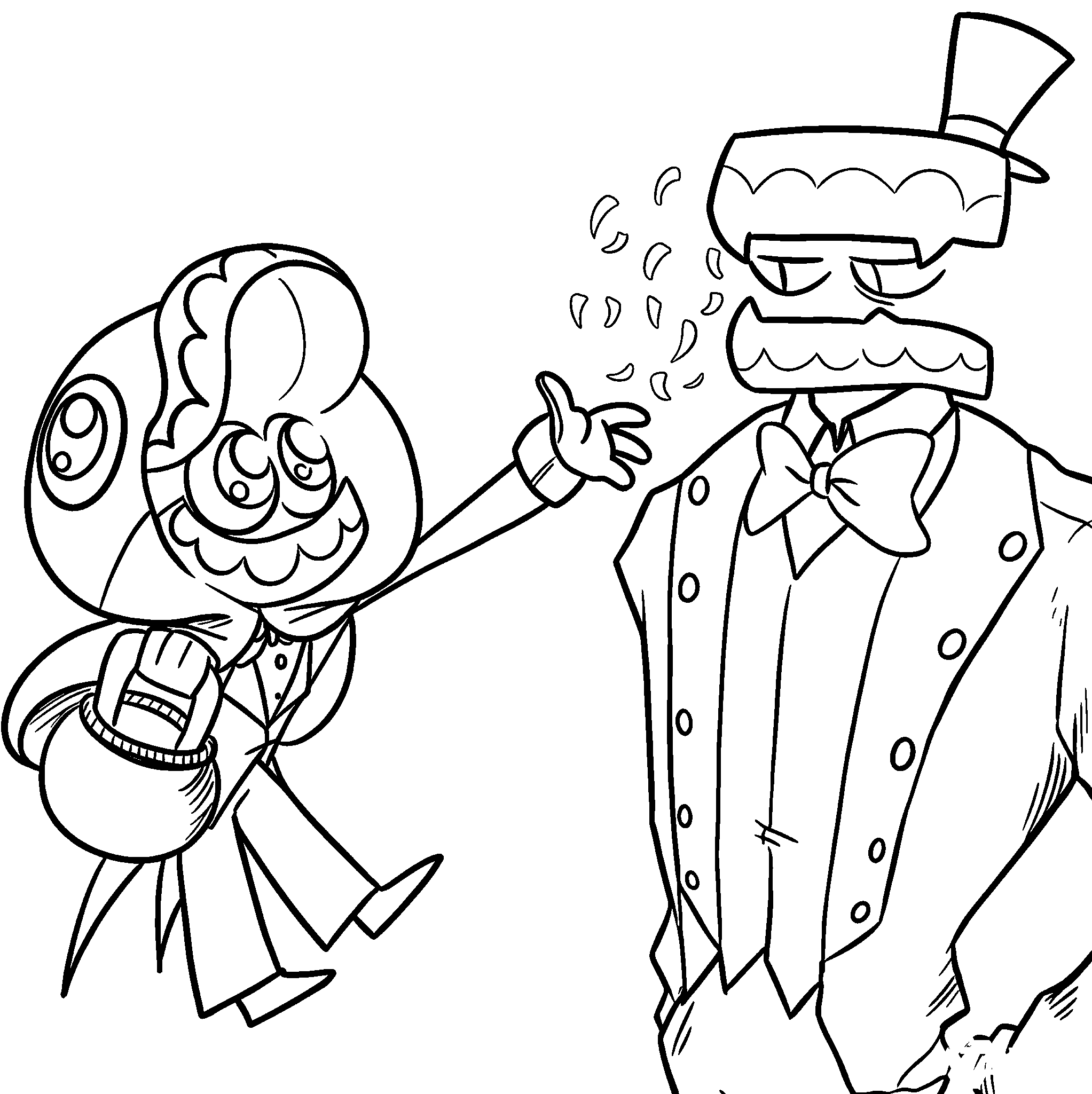 little chibi caine throwing flower petals tadc the amazing digital circus line art