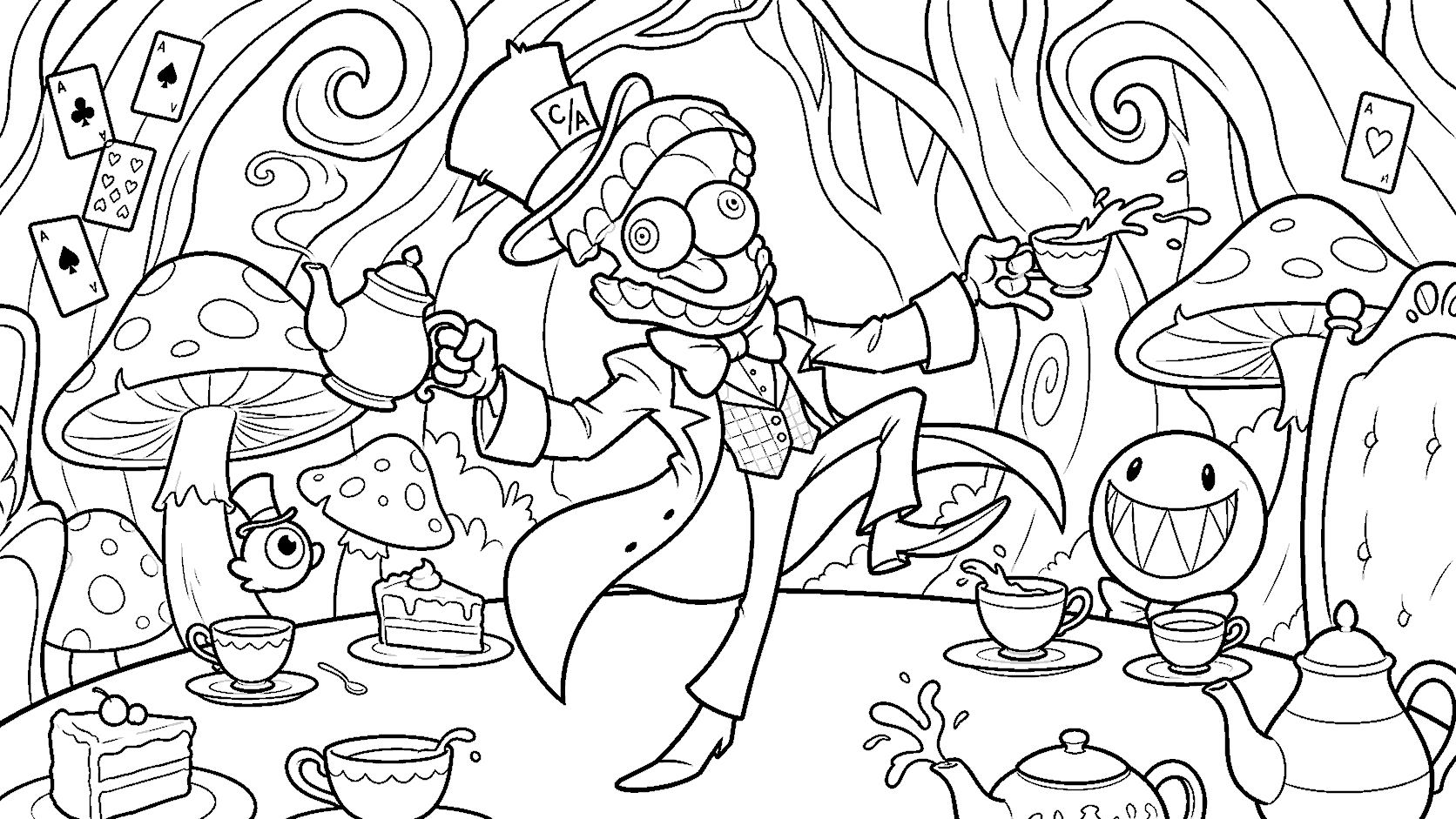 mad hatter caine tea party wonderland tadc the amazing digital circus line art