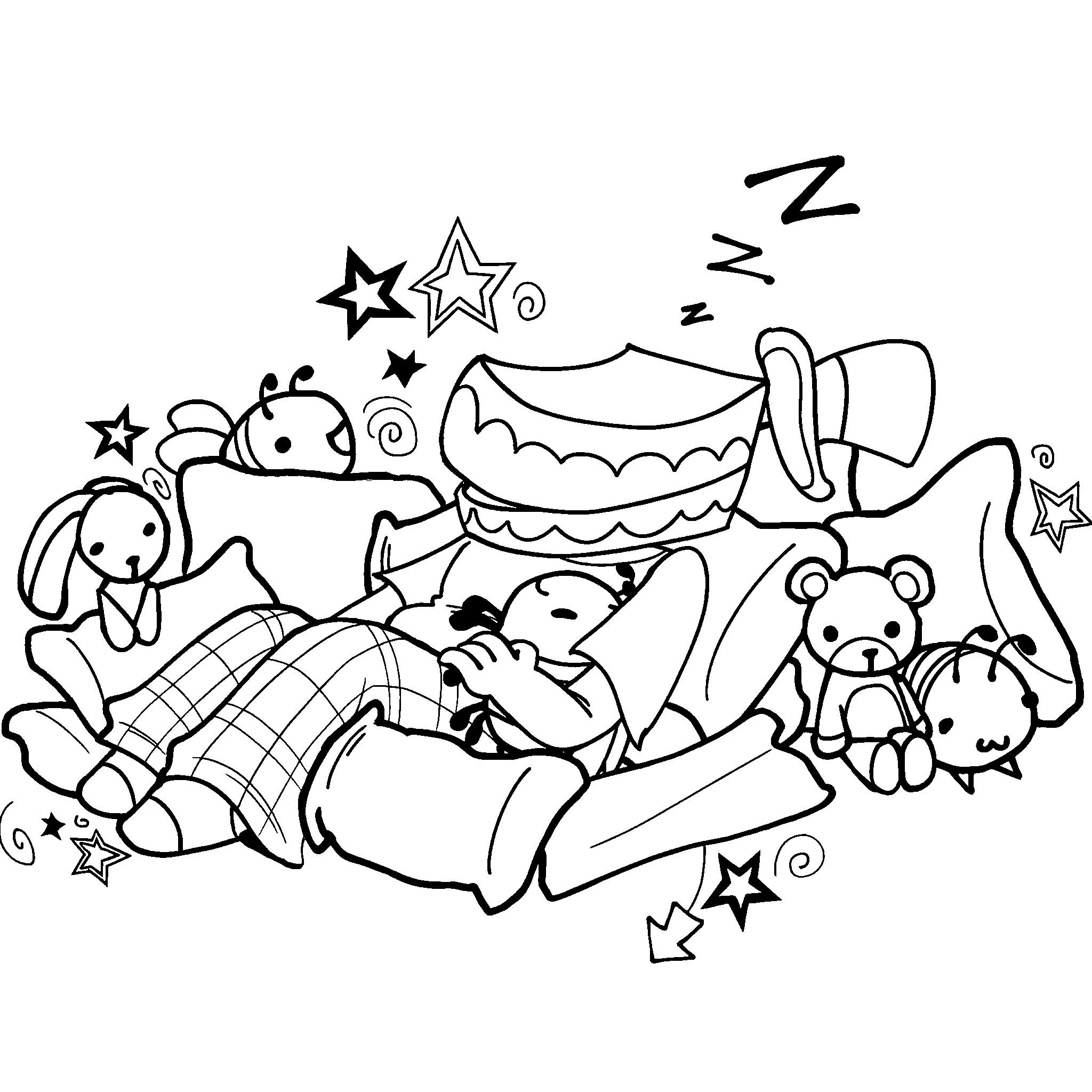 sleeping caine with plushies the amazing digital circus line art