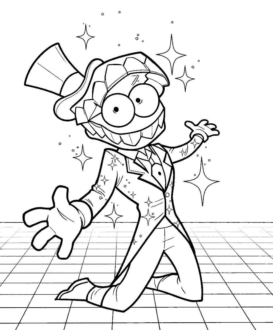 sparkling caine showman the amazing digital circus line art