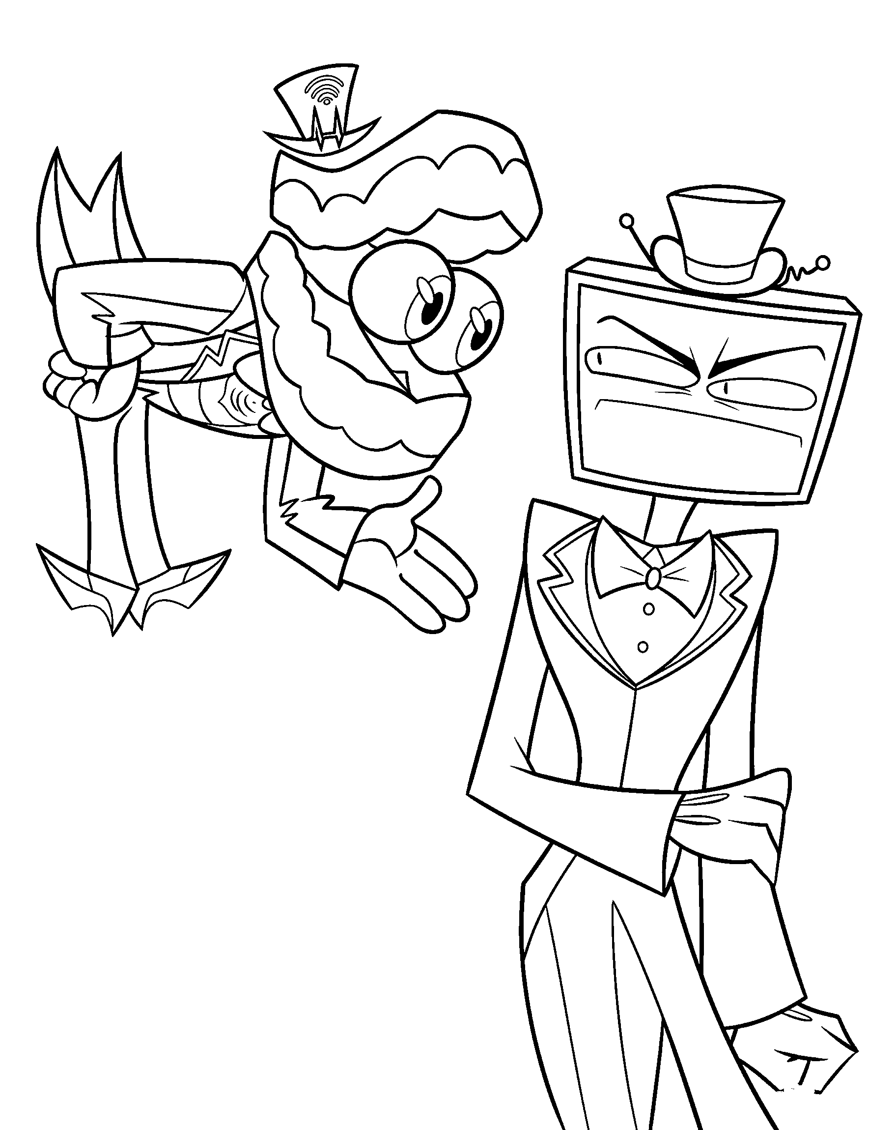 vox and caine hat swap hazbin hotel tadc the amazing digital circus line art