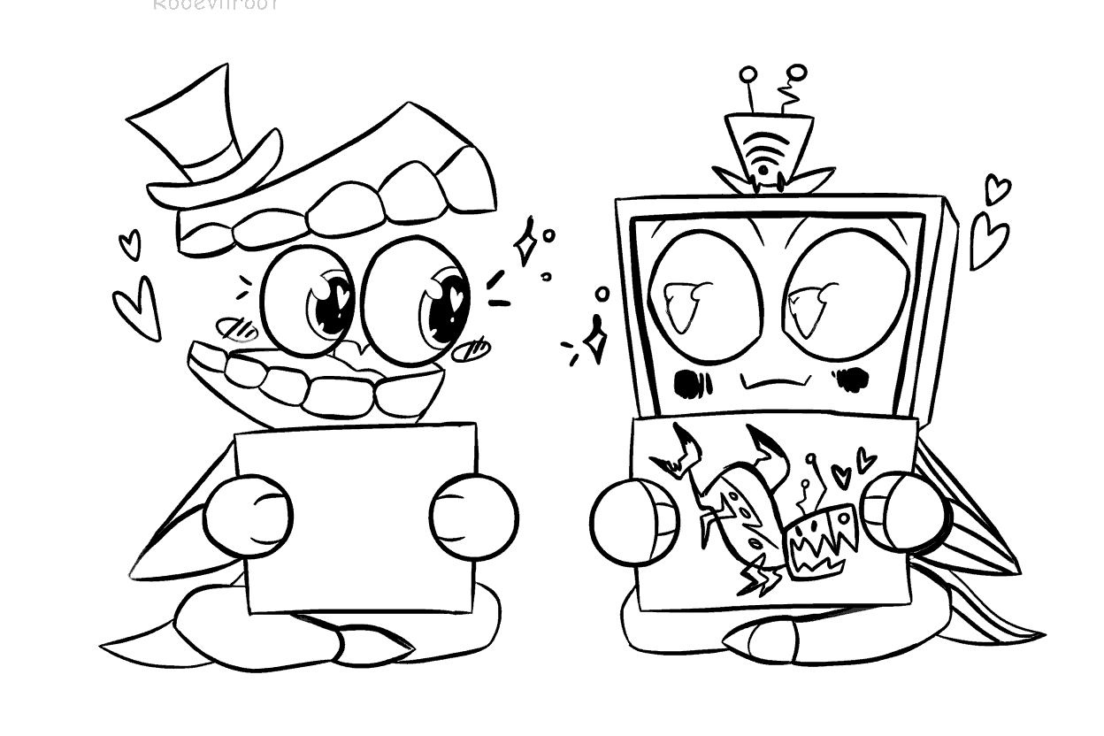 vox and caine hazbin hotel crossover tadc the amazing digital circus line art