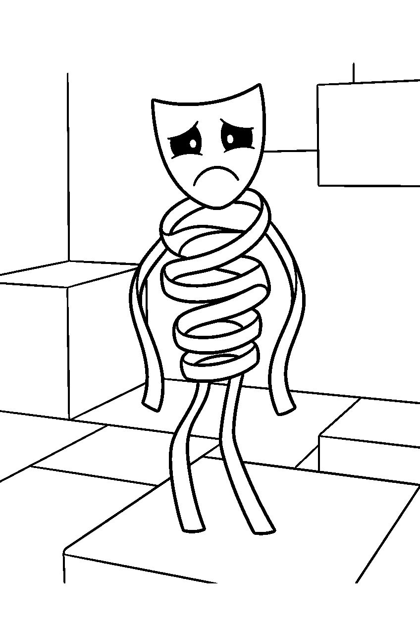 digital circus gangle in block world line art