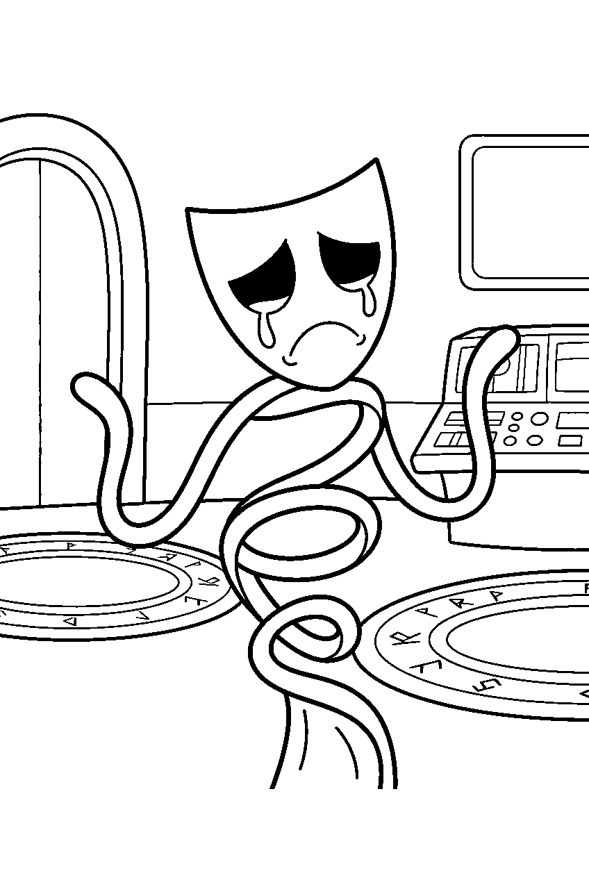 digital circus gangle in teleportation hub line art