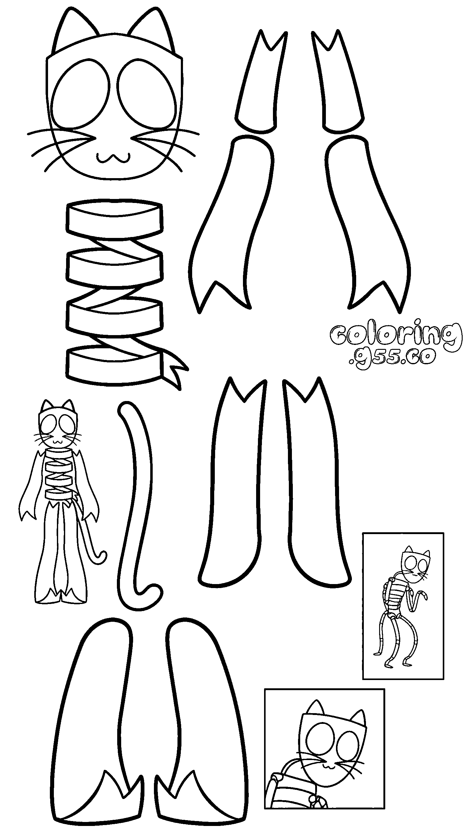 paper doll gangle cat mask cut out parts for kids tadc the amazing digital circus line art