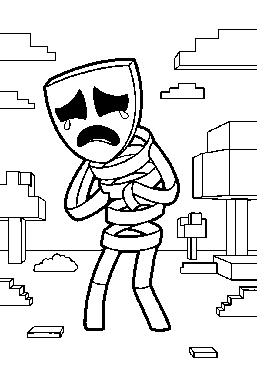 gangle from the amazing digital circus in block world line art