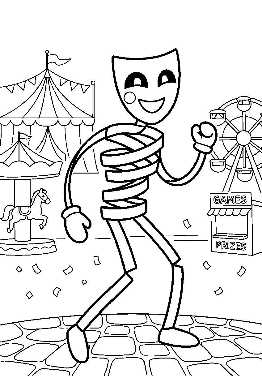 gangle from the amazing digital circus in carnival midway line art