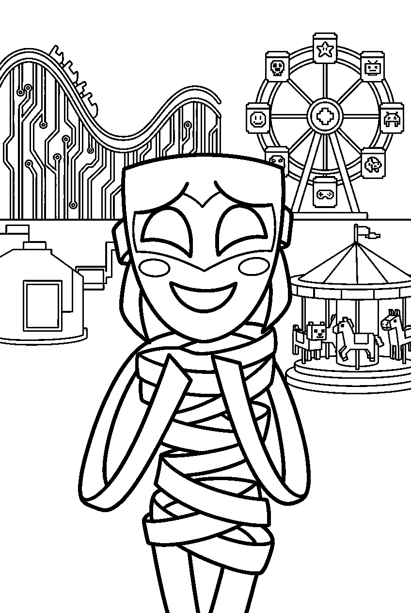 gangle from the amazing digital circus in digital amusement park line art