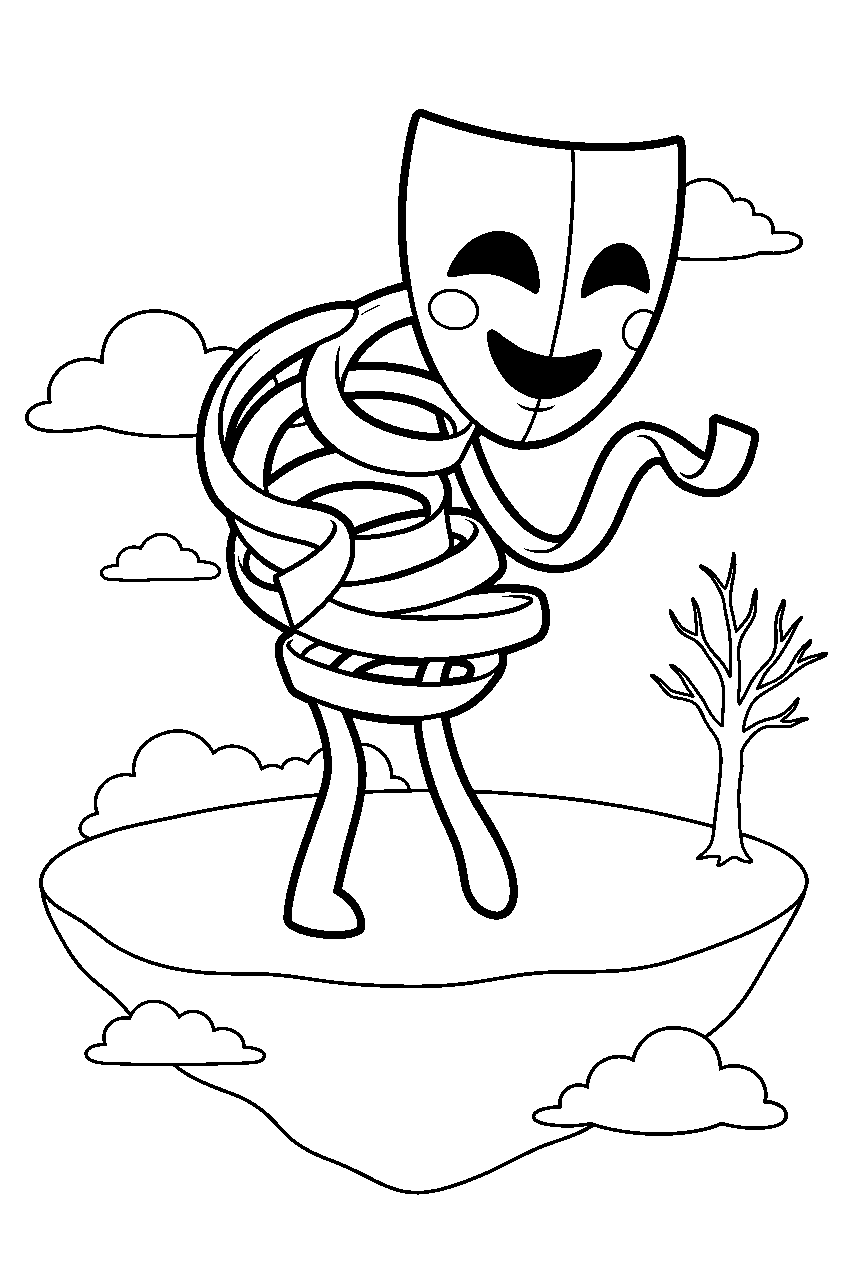 gangle from the amazing digital circus in floating island line art