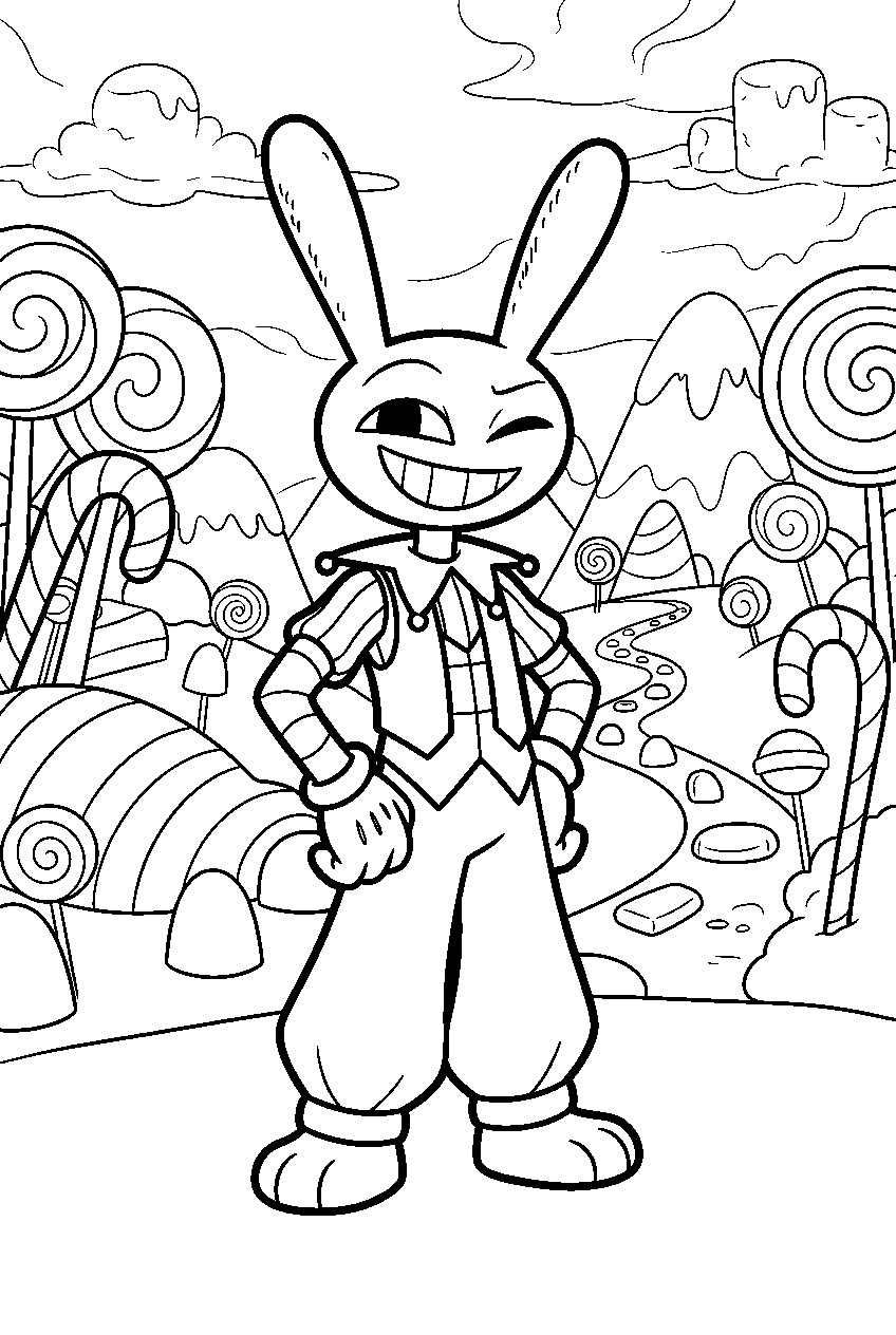 amazing digital circus jax in candy canyon kingdom line art