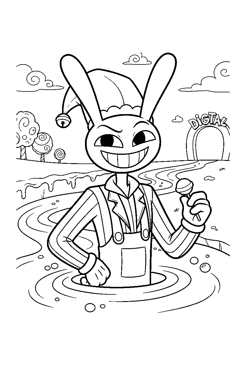 amazing digital circus jax in chocolate river area line art