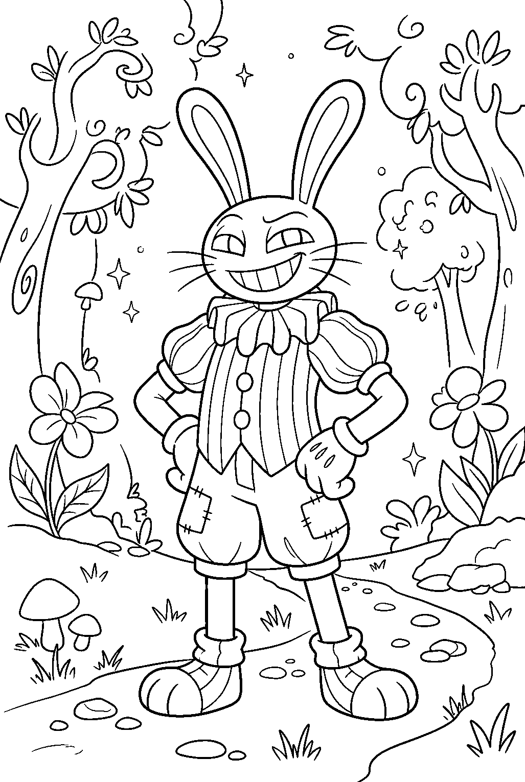 amazing digital circus jax in magical forest line art