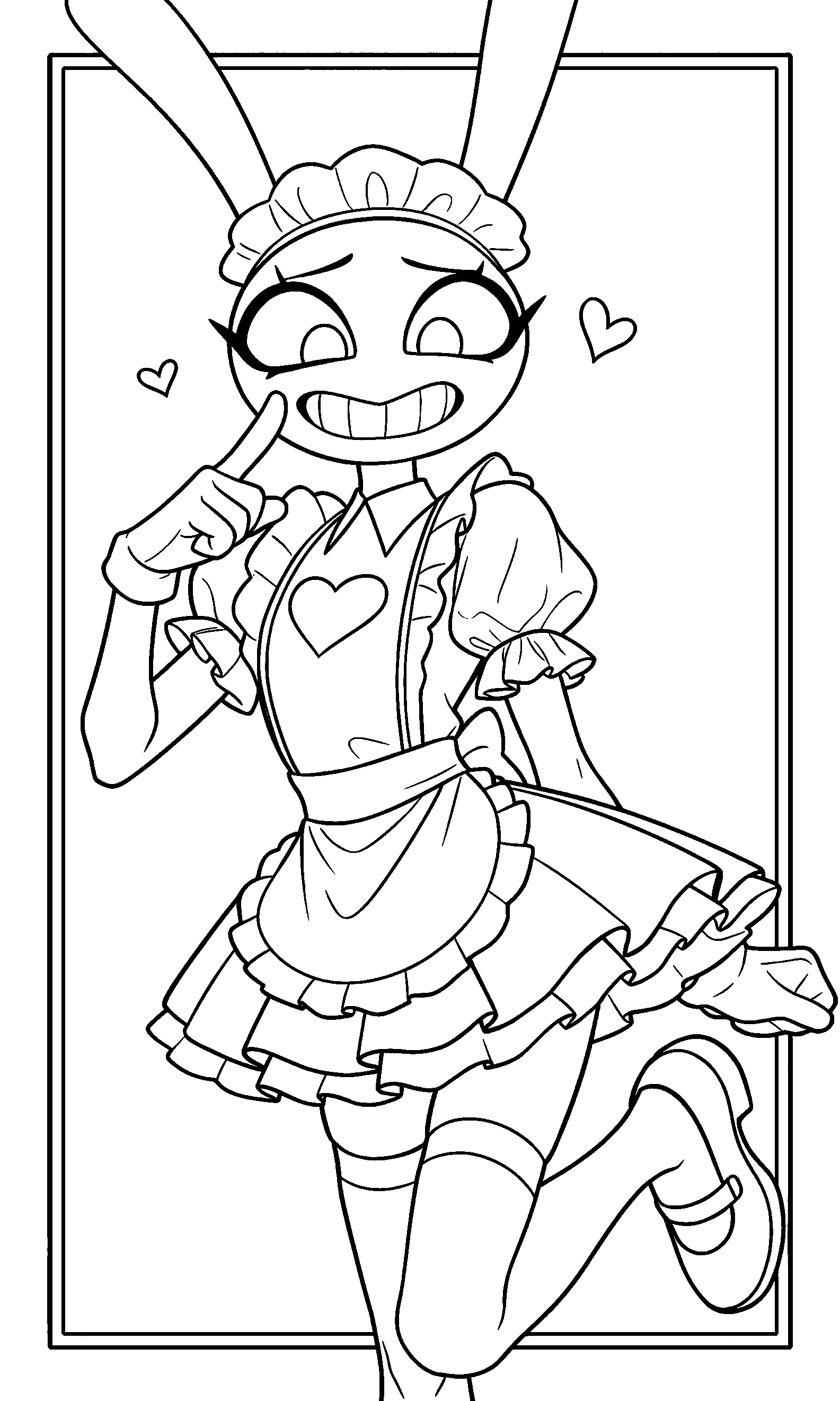 cute jax maid dress sweet pose hearts tadc the amazing digital circus line art