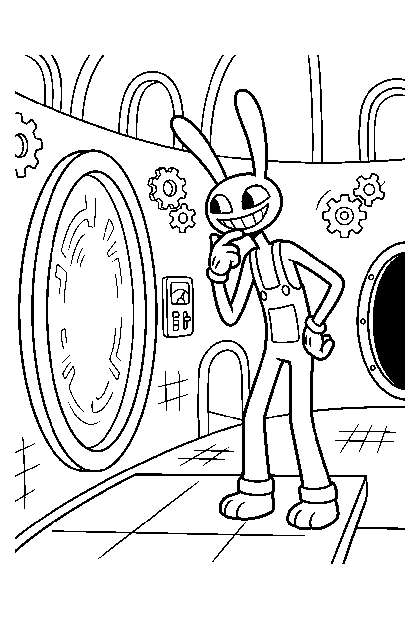 digital circus jax looking around in portal chamber line art