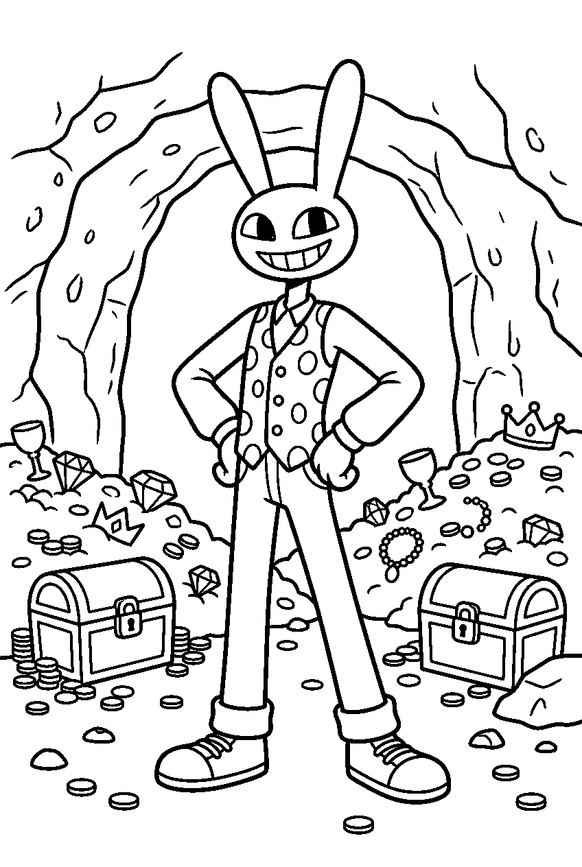 digital circus jax posing in treasure cave line art