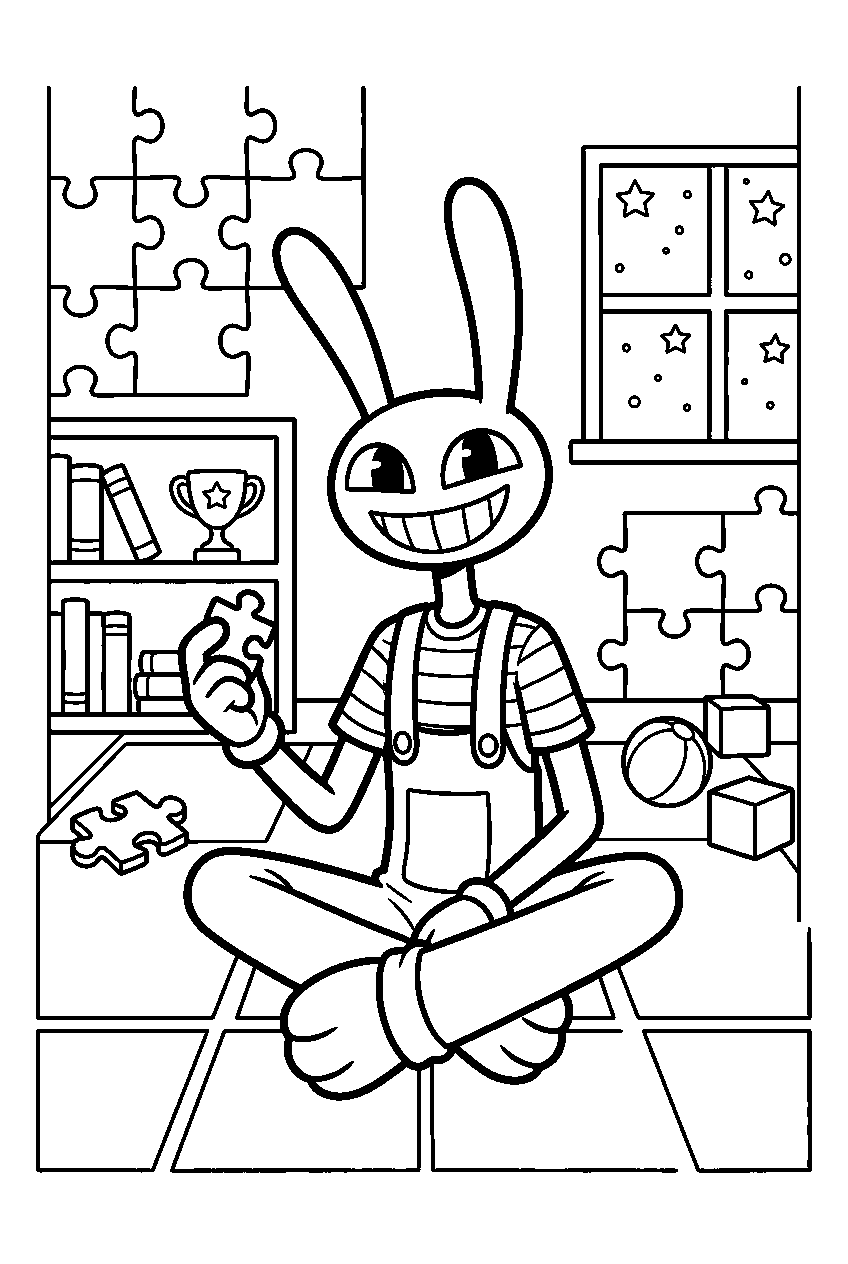 digital circus jax sitting in puzzle room line art