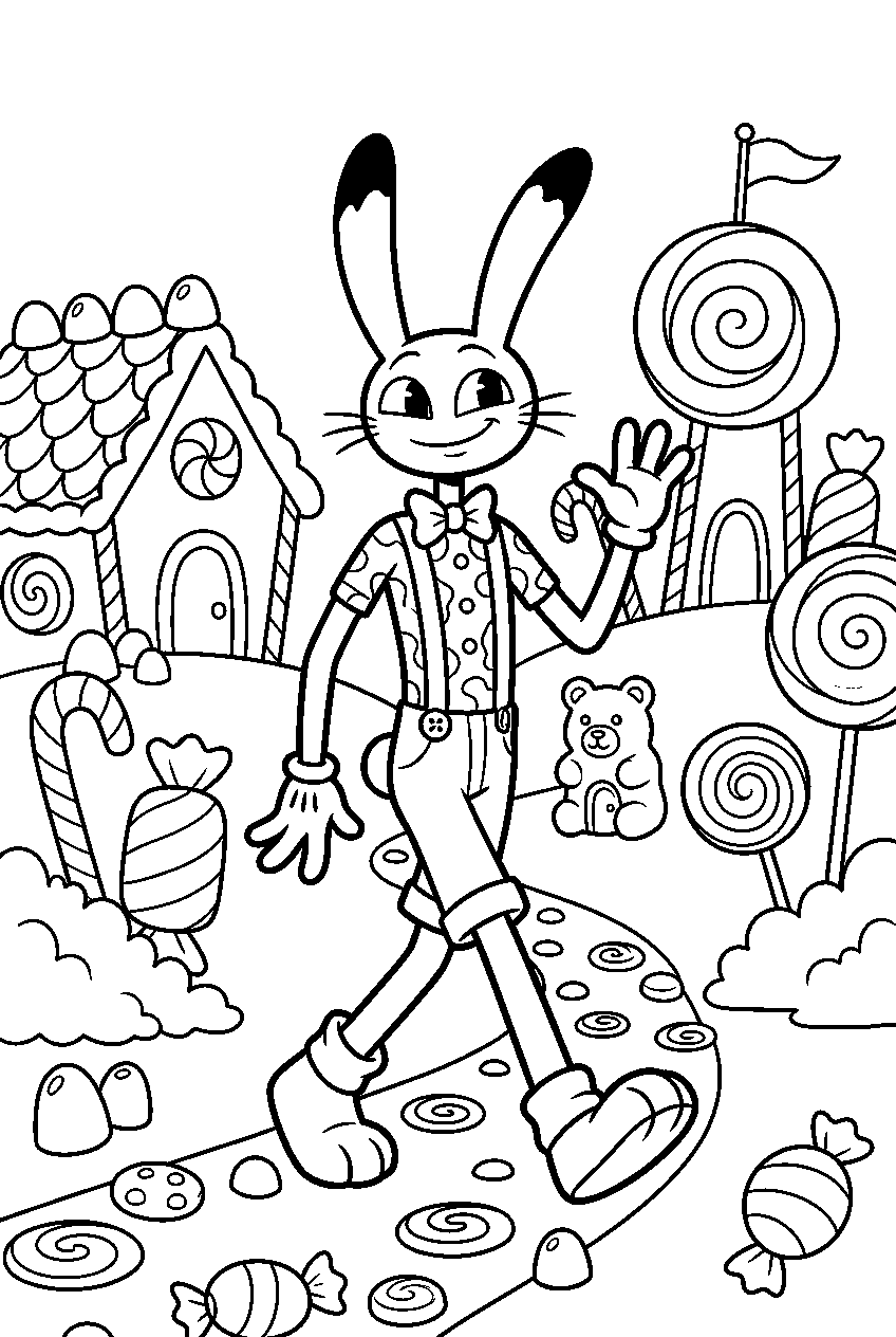 digital circus jax walking in candy village line art