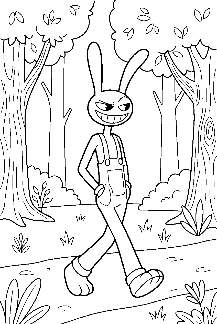 digital circus jax walking in forest line art