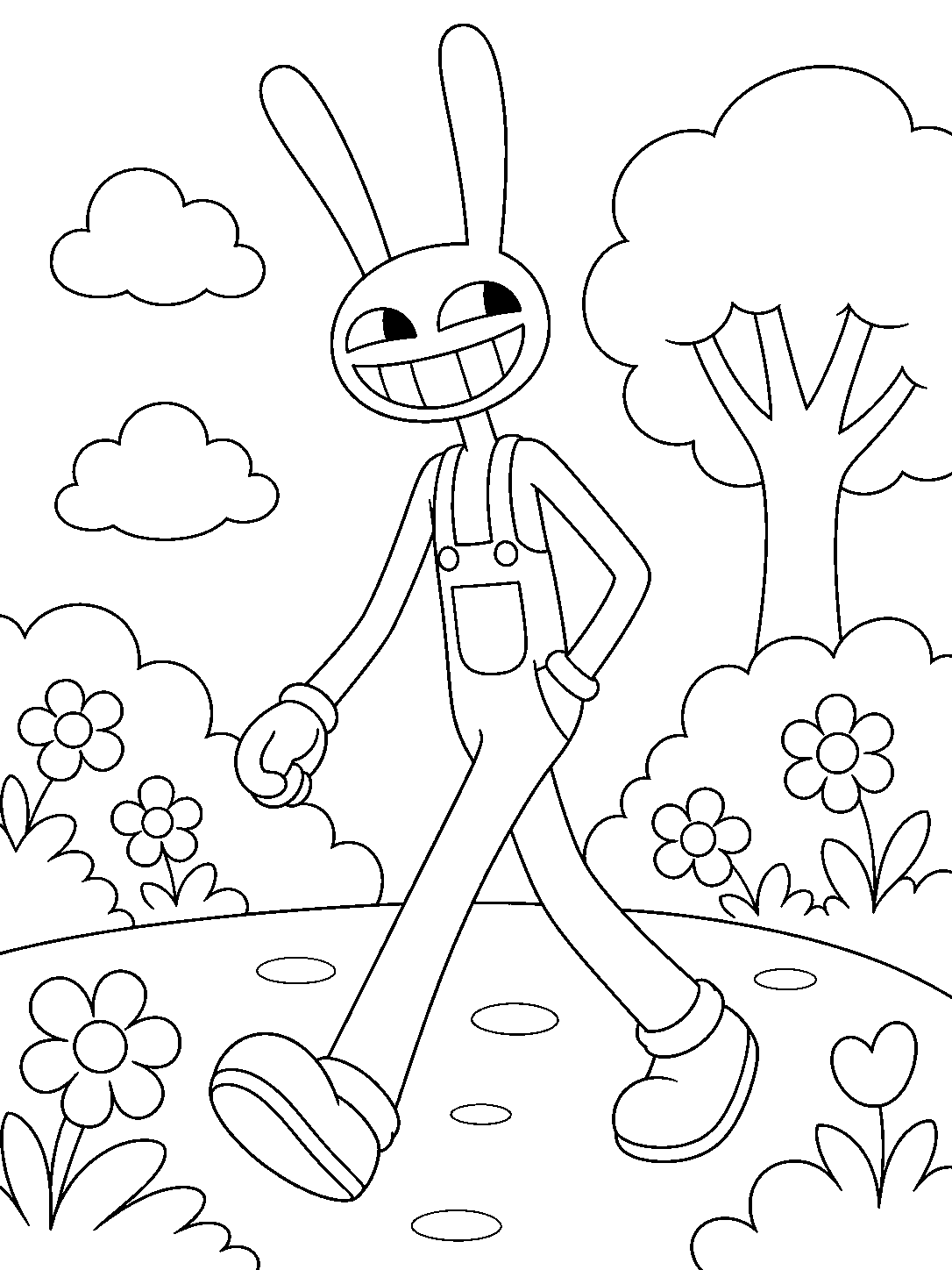 digital circus jax walking in garden line art