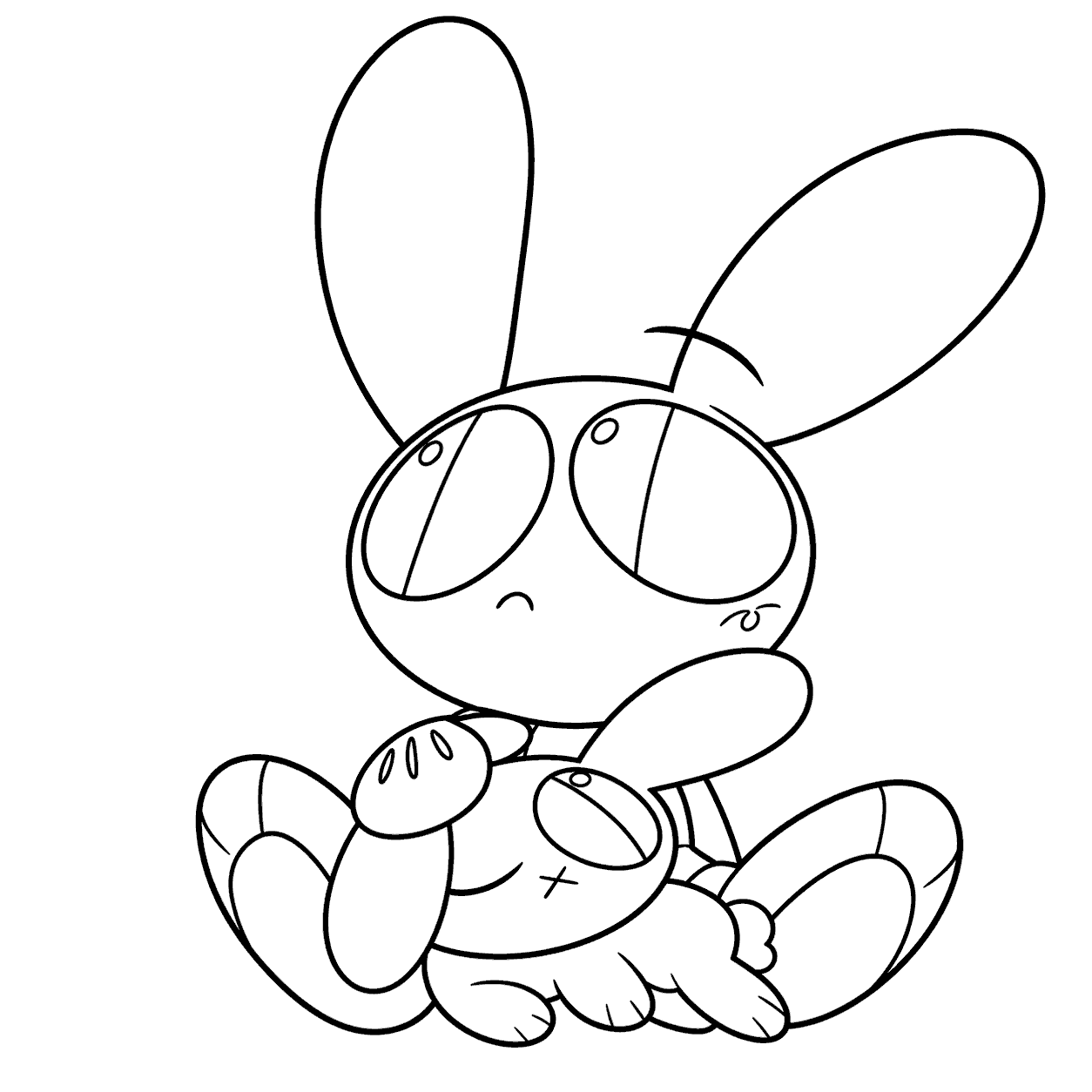 baby jax hugging rabbit plushie for kids tadc the amazing digital circus line art