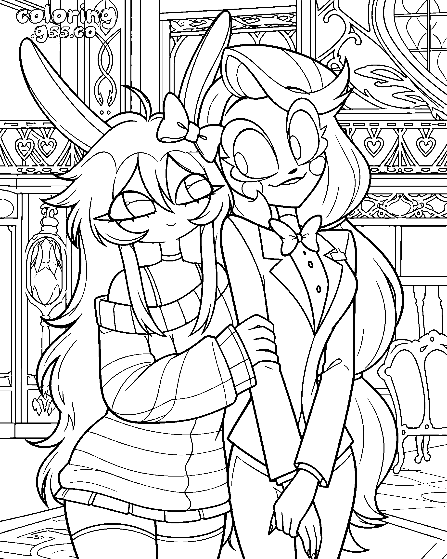 fem jax and charlie morningstar crossover line art