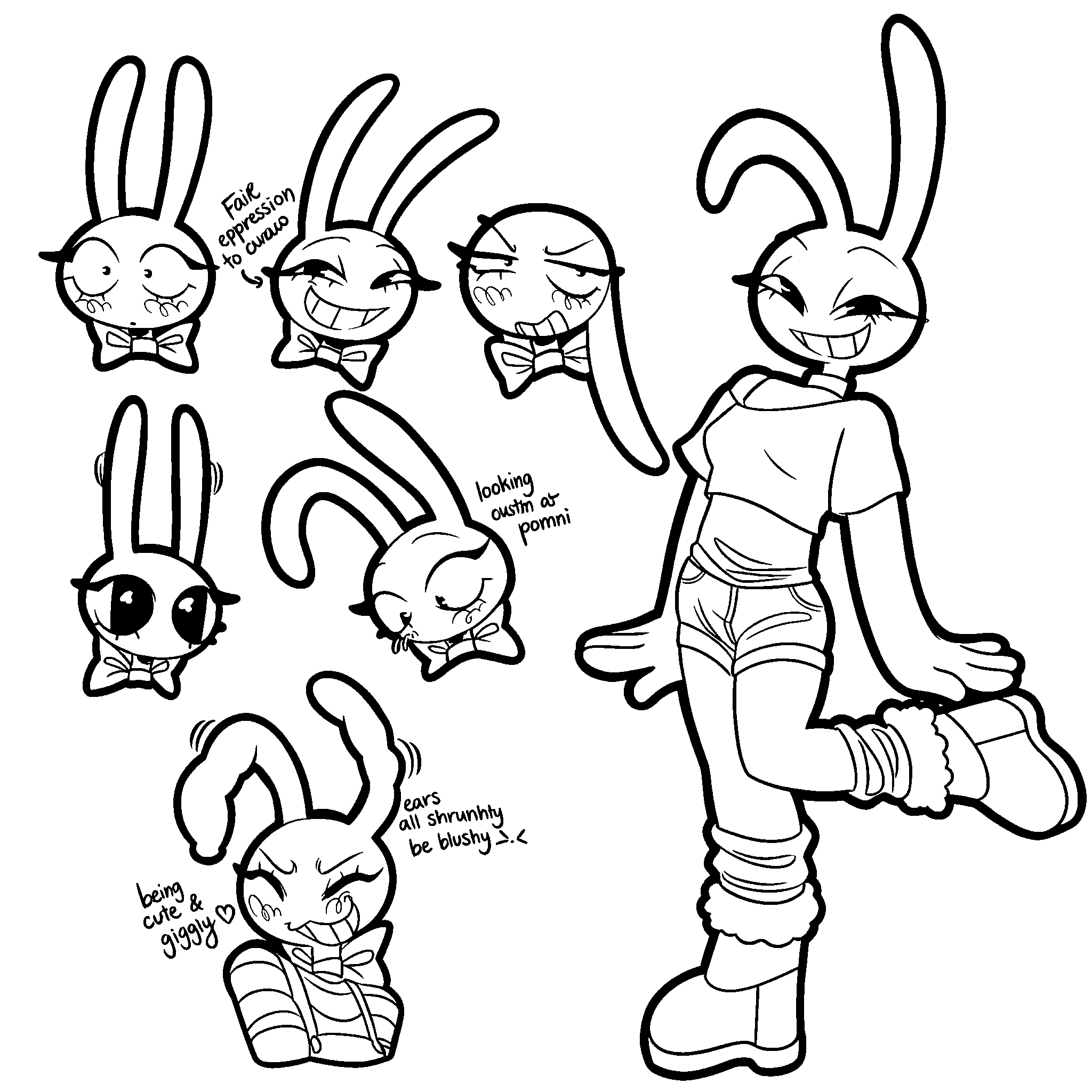 female jax expressions reference sheet for kids tadc the amazing digital circus line art