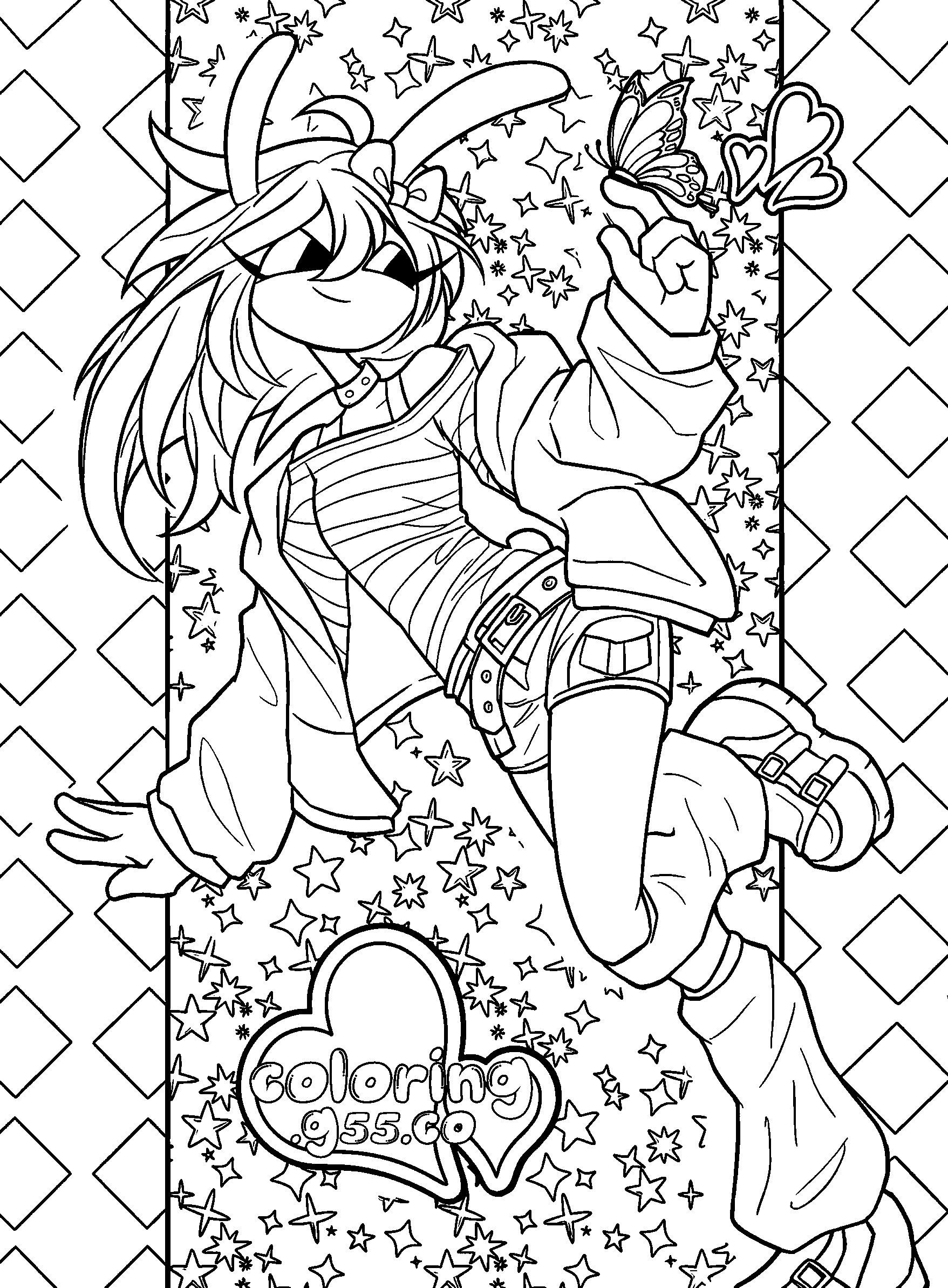 female jax genderbend looking at butterfly for kids tadc the amazing digital circus line art