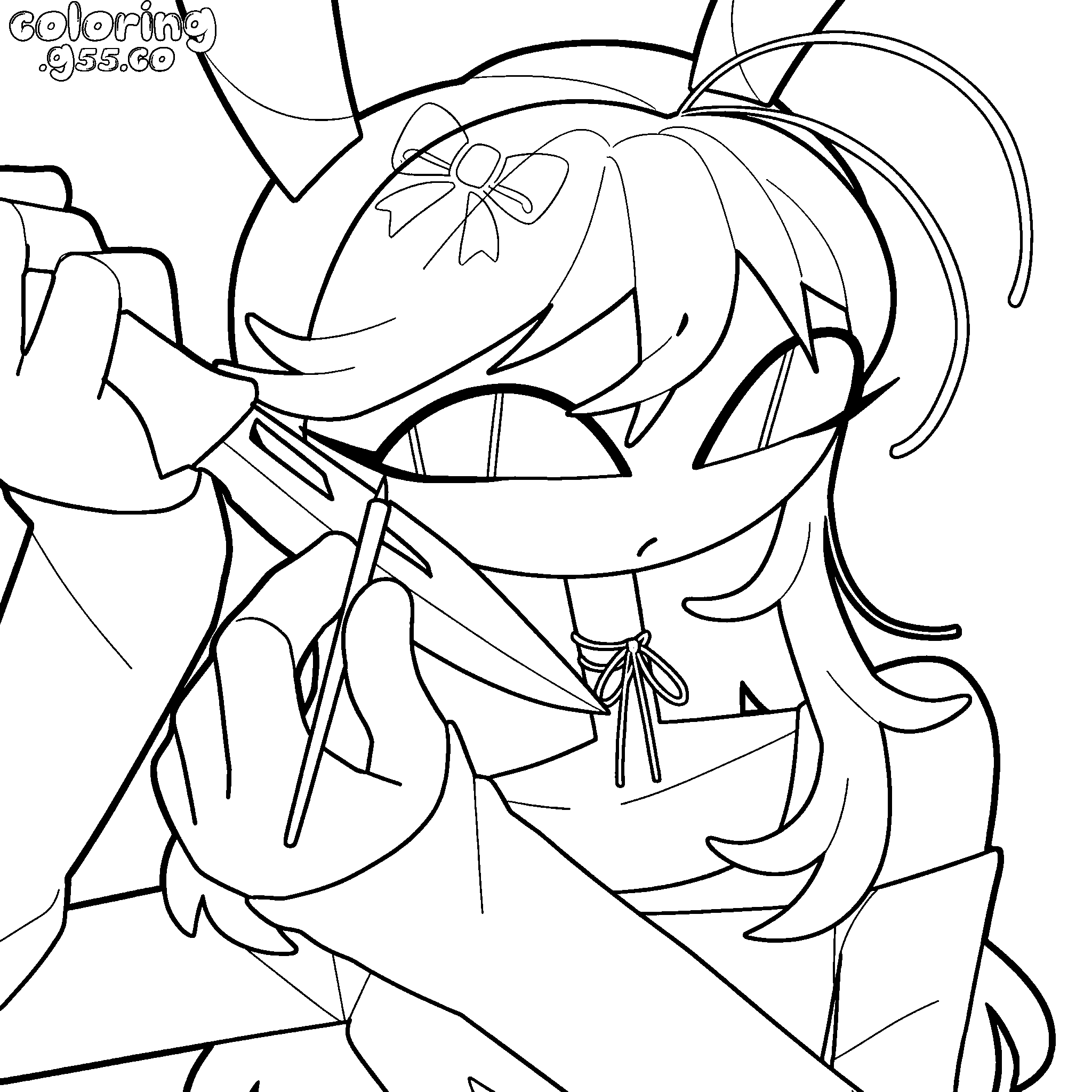 female jax girl version holding knife blade portrait for kids tadc the amazing digital circus line art
