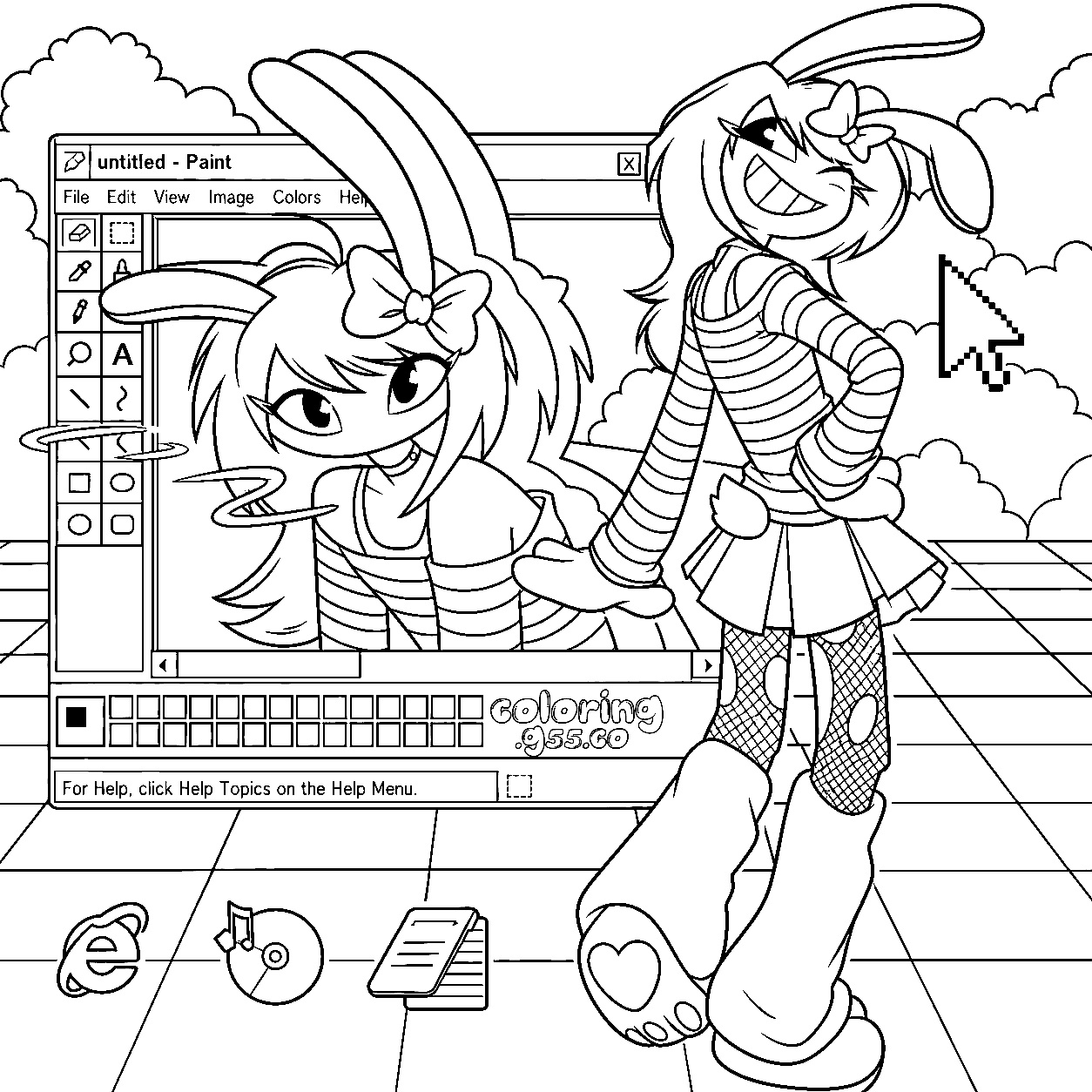 female jax ms paint desktop window y2k retro scene for kids tadc the amazing digital circus line art