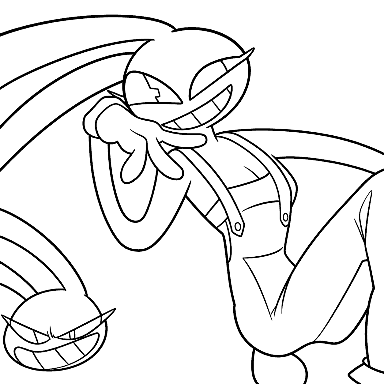 female jax overalls dynamic pose for kids tadc the amazing digital circus line art