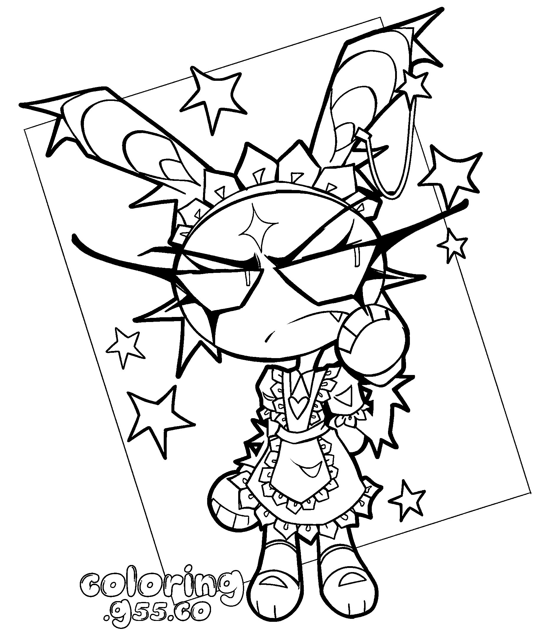 grumpy female jax maid outfit with stars for kids tadc the amazing digital circus line art