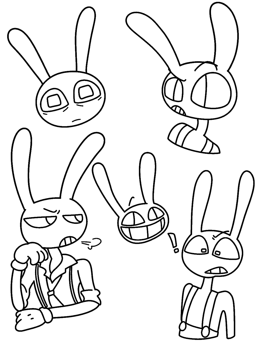 jax character expressions sheet for kids tadc the amazing digital circus line art