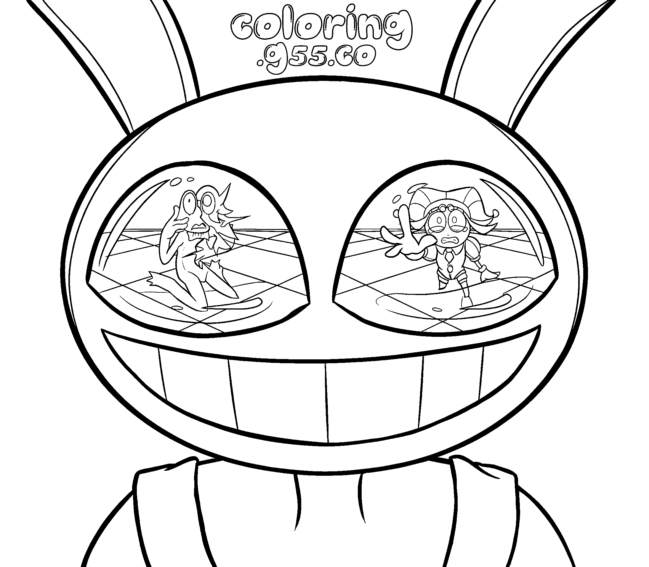 jax eye reflection with pomni and ribbit for kids tadc the amazing digital circus line art