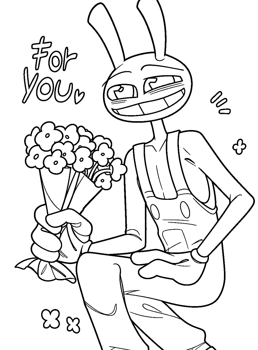 jax holding flowers bouquet for kids tadc the amazing digital circus line art