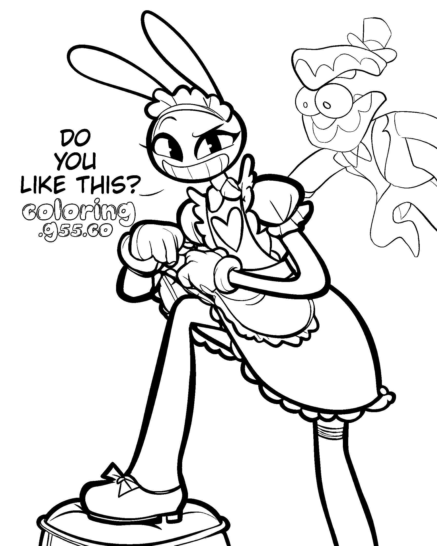 jax in french maid dress outfit and caine for kids tadc the amazing digital circus line art