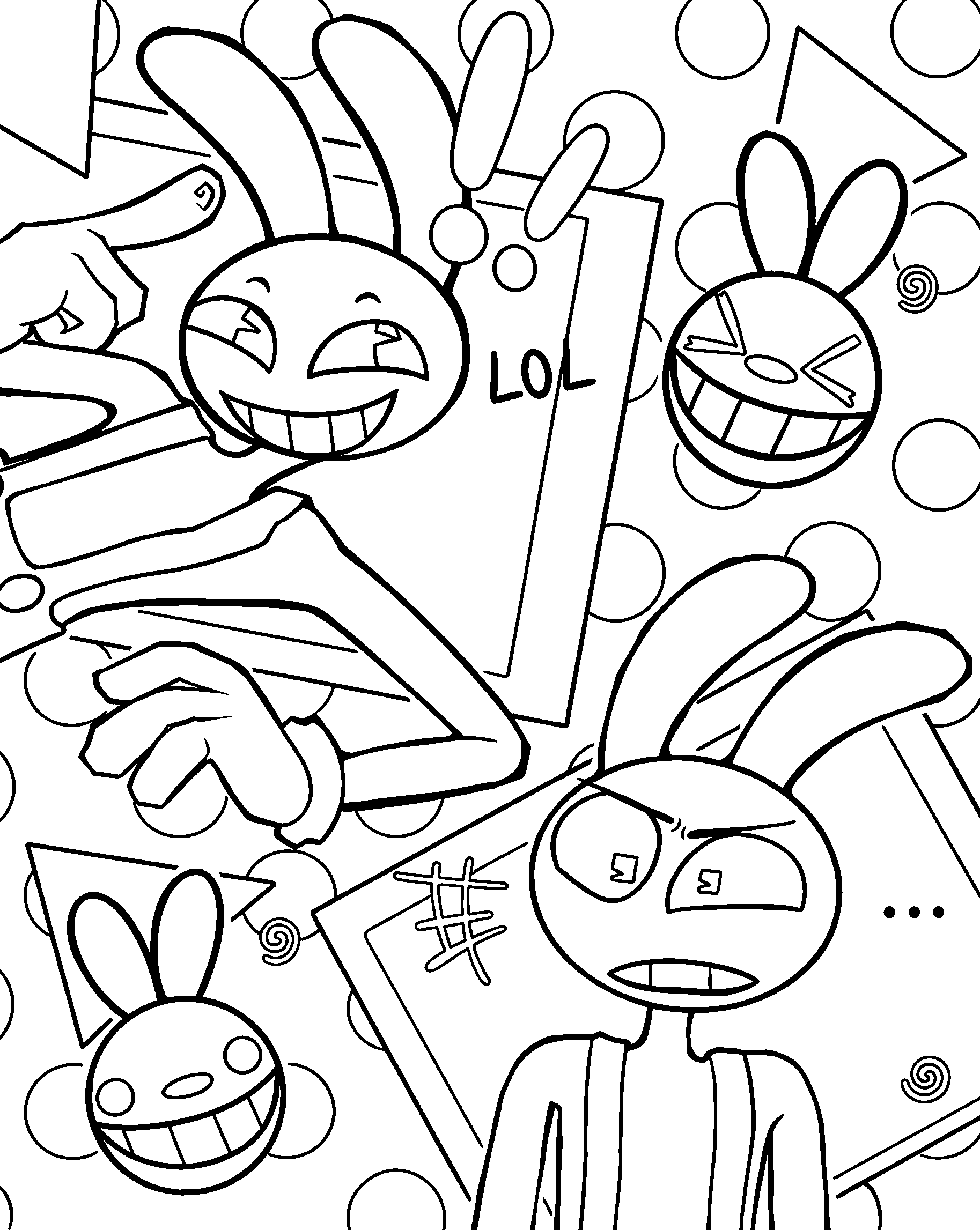 jax meme collage pattern for kids tadc the amazing digital circus line art
