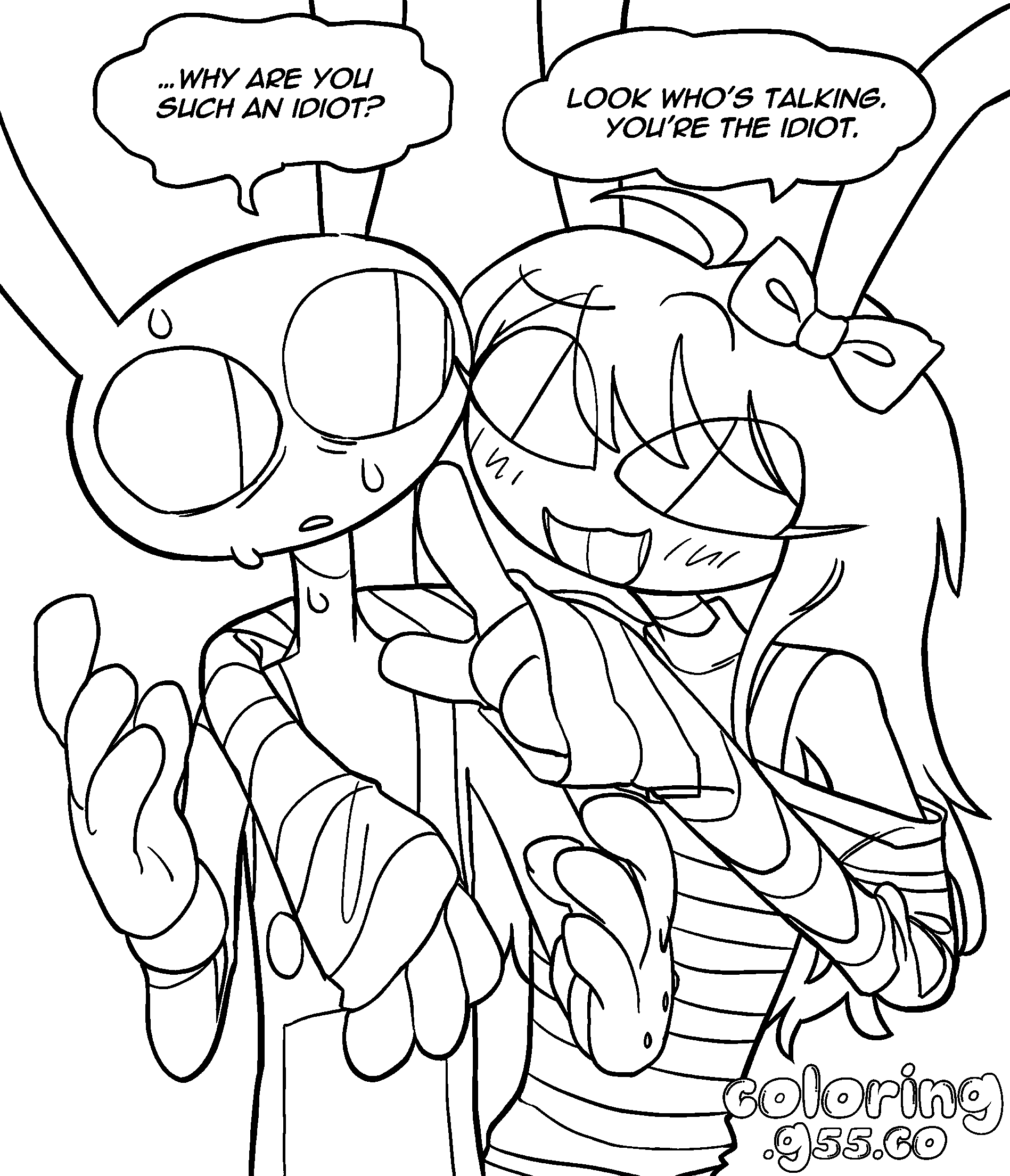 jax talking with female genderbend jax and speech bubbles for kids tadc the amazing digital circus line art