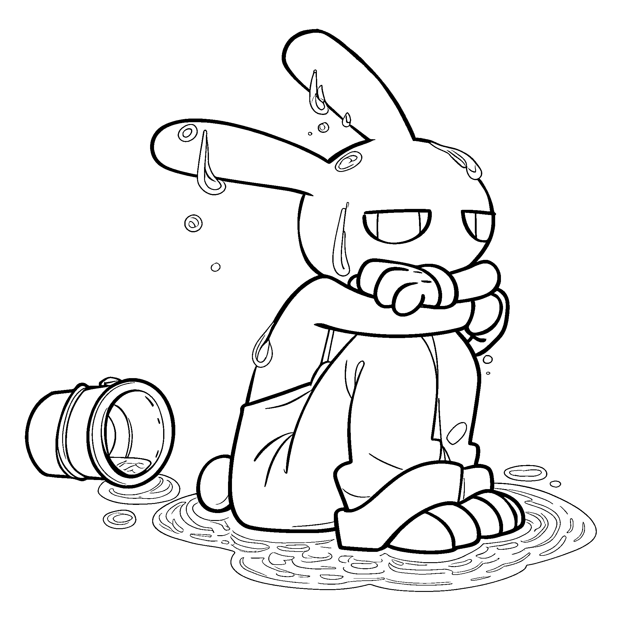sad jax spilled bucket puddle for kids tadc the amazing digital circus line art