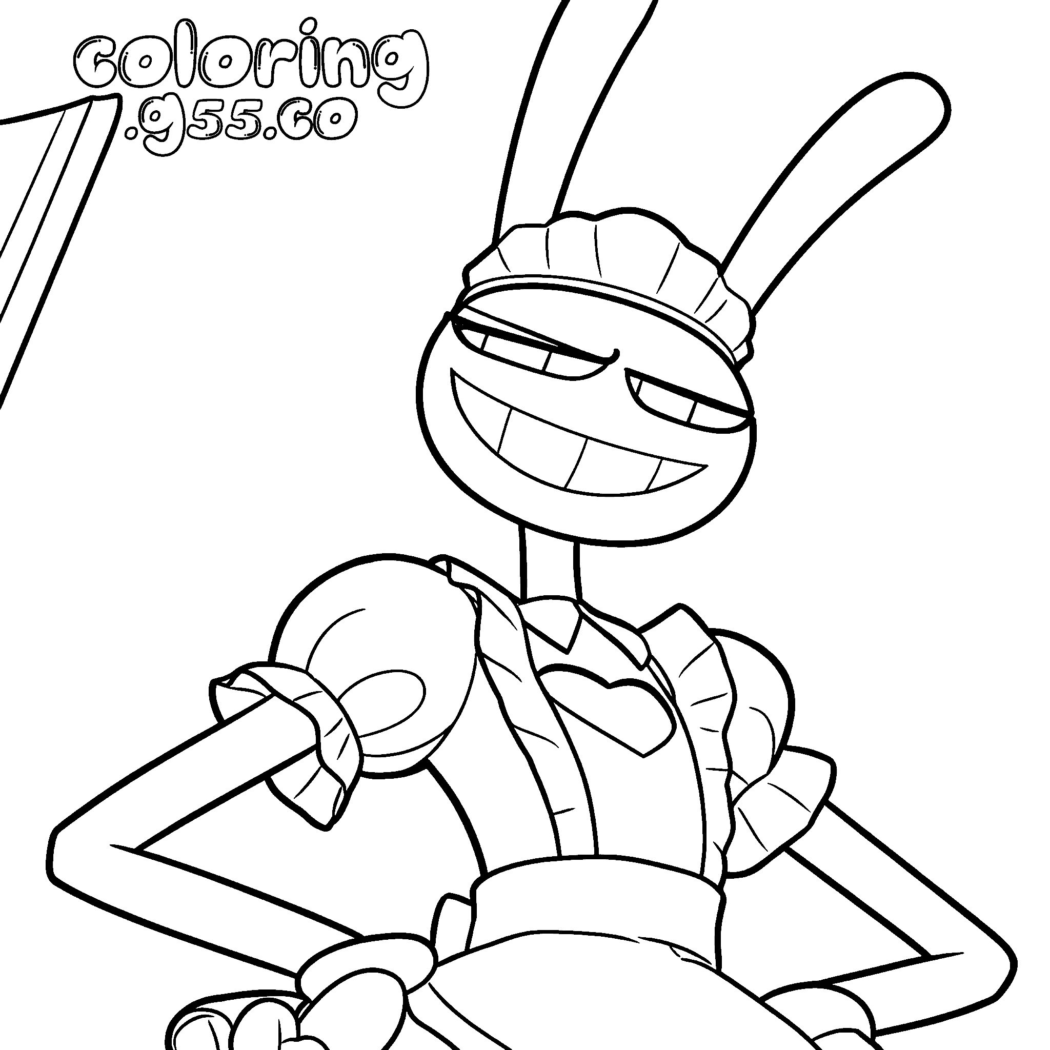 smiling jax in frilly maid outfit for kids tadc the amazing digital circus line art