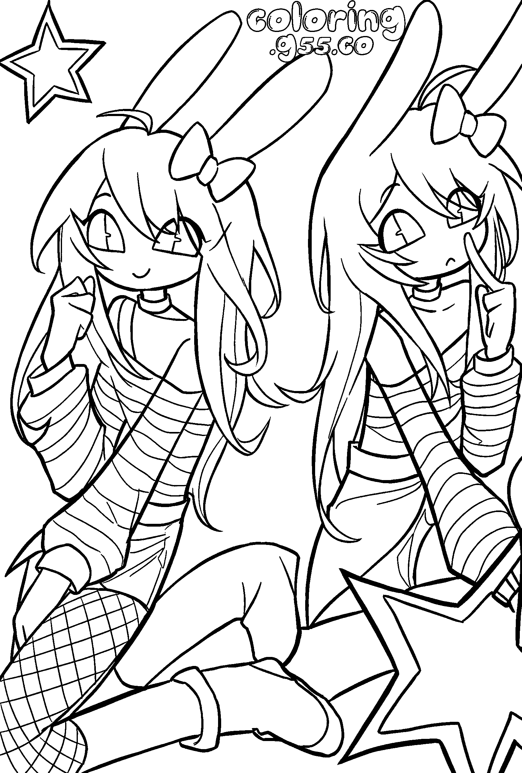 two female jax genderbend characters and large stars for kids tadc the amazing digital circus line art