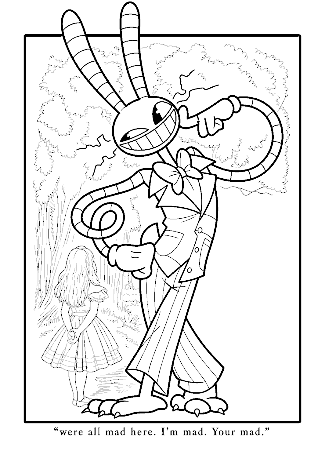 jax alice in wonderland costume cheshire style tadc the amazing digital circus line art for kids and adults