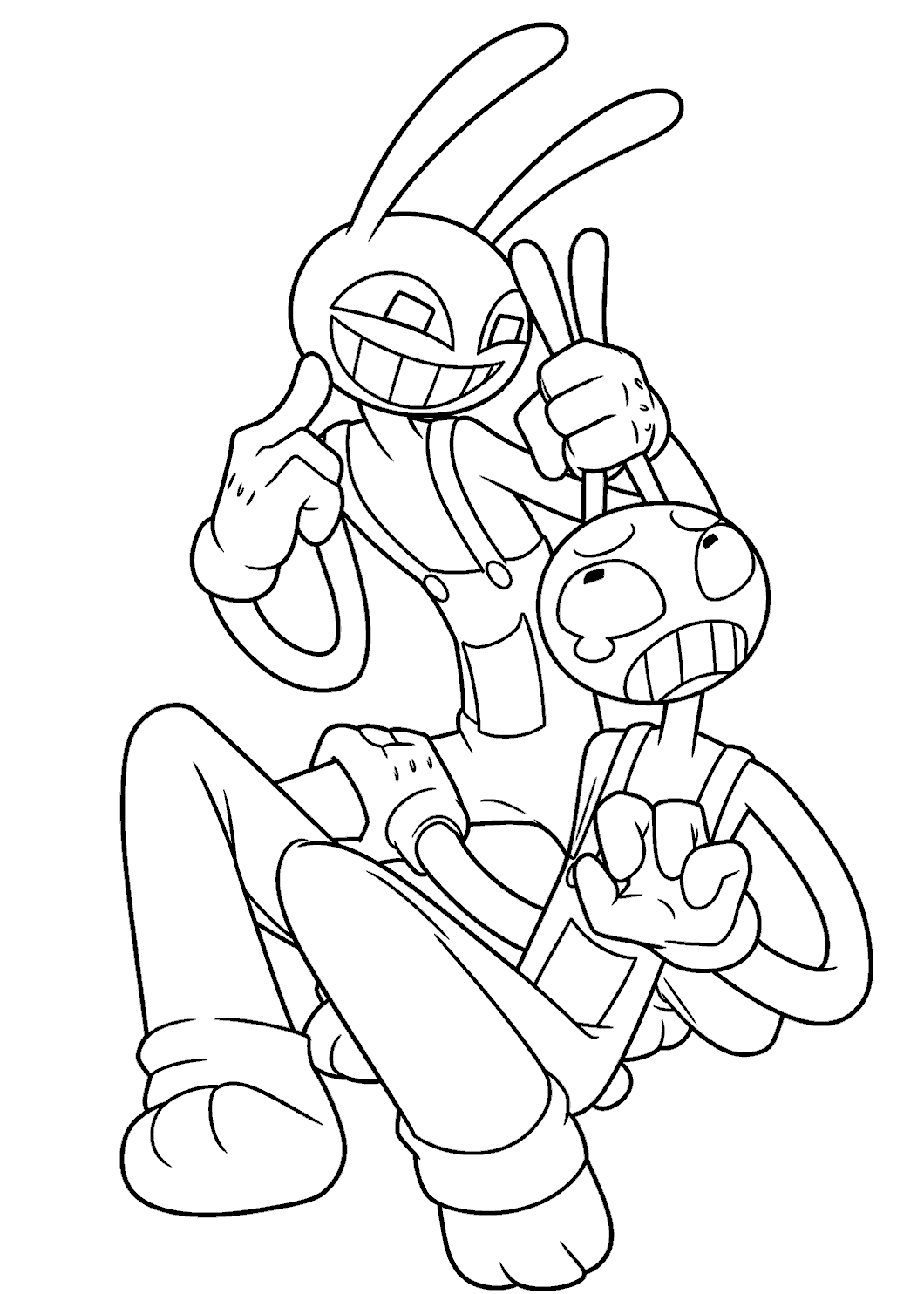 jax and clone twins fight tadc the amazing digital circus line art for kids and adults