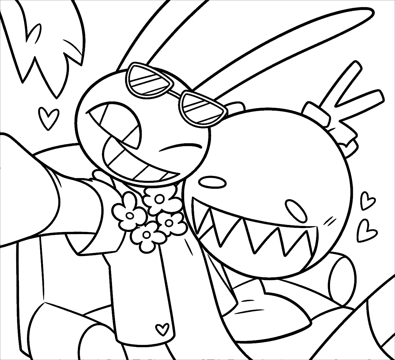 jax beach selfie with bubble the amazing digital circus line art