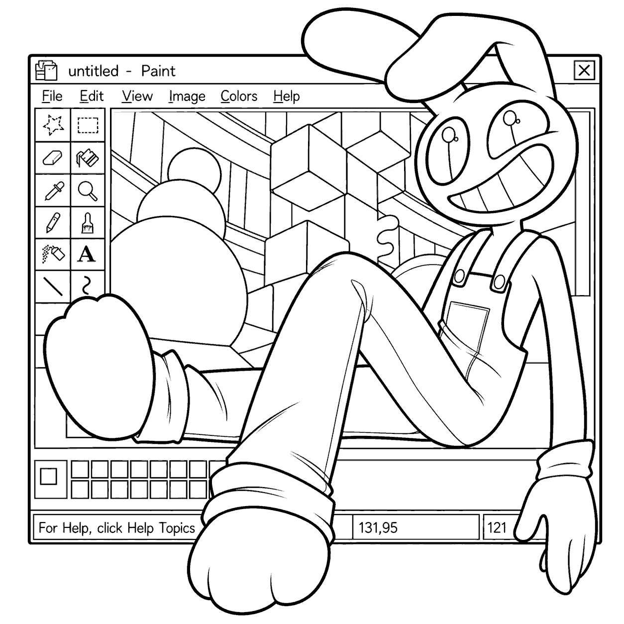 jax breaking out of ms paint the amazing digital circus line art