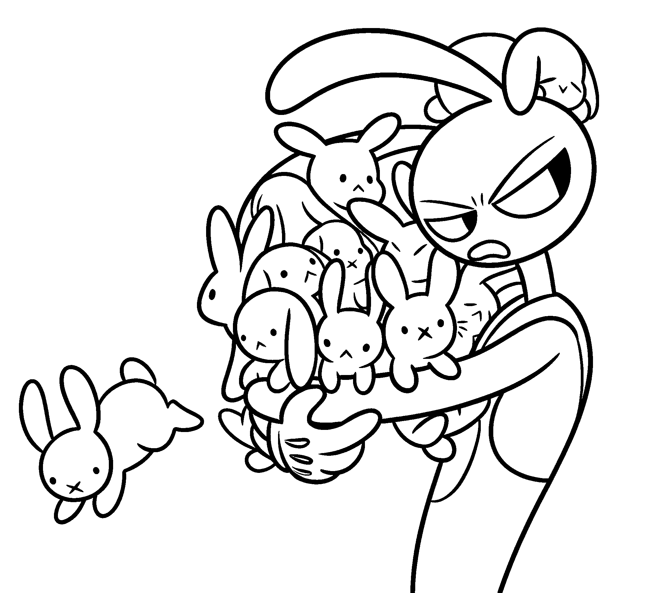 jax carrying many small rabbits the amazing digital circus line art