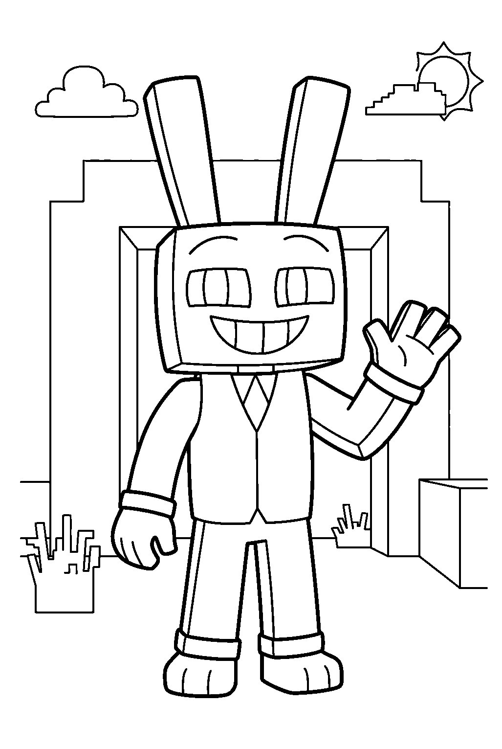 jax from amazing digital circus in block world line art