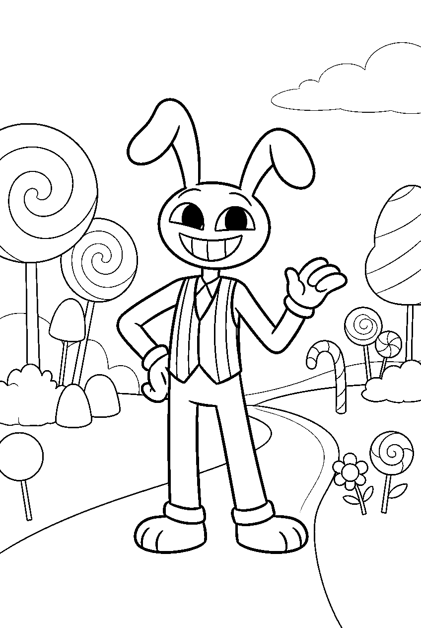 jax from amazing digital circus in candy canyon kingdom line art